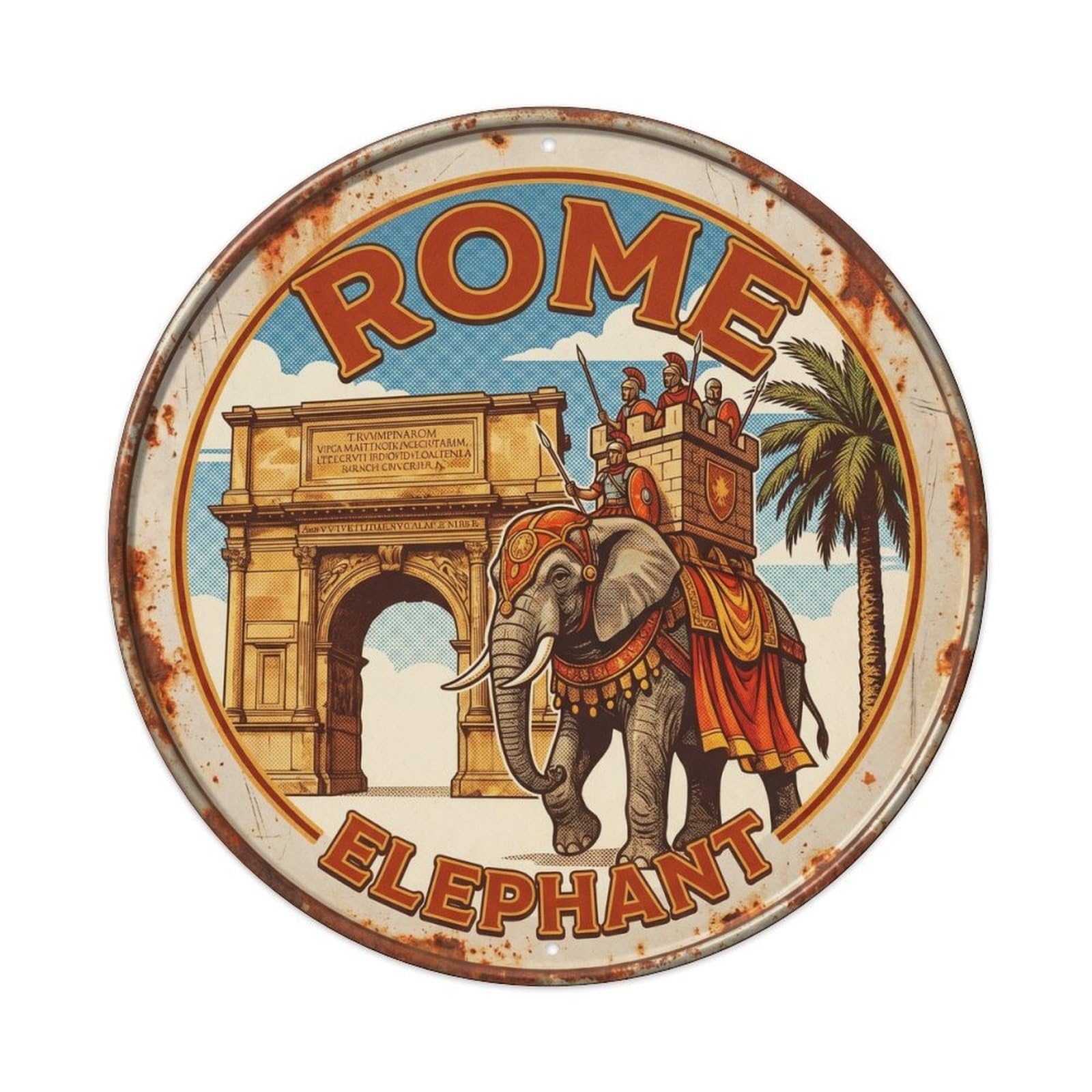 Classic Rome Italy Elephant Heritage Travel Metal Tin Sign