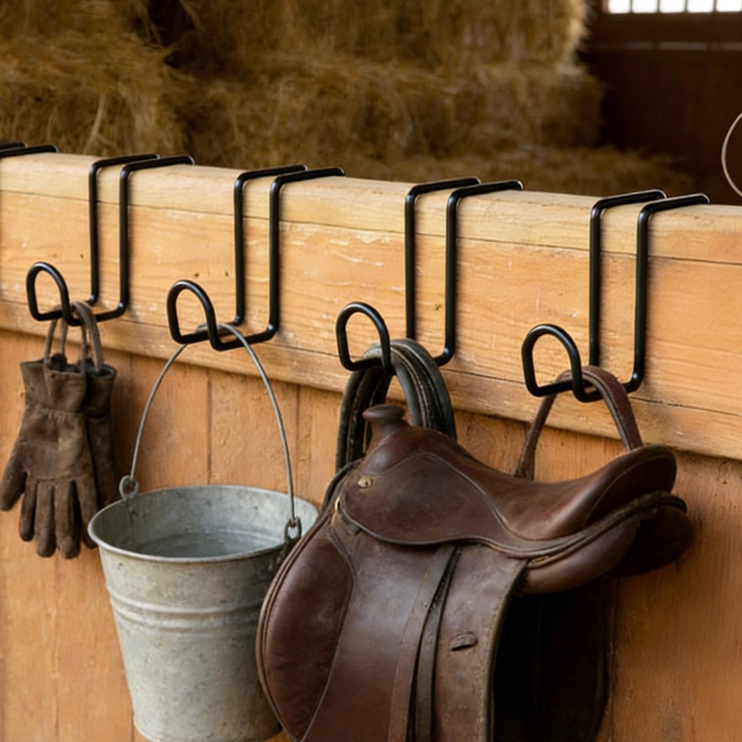 6 Pcs Tack Hook, Heavy Duty Metal Bridle Hooks, Horse Water Bucket Hooks Hangers – Used for Stables Buckets Fences Garages - 3