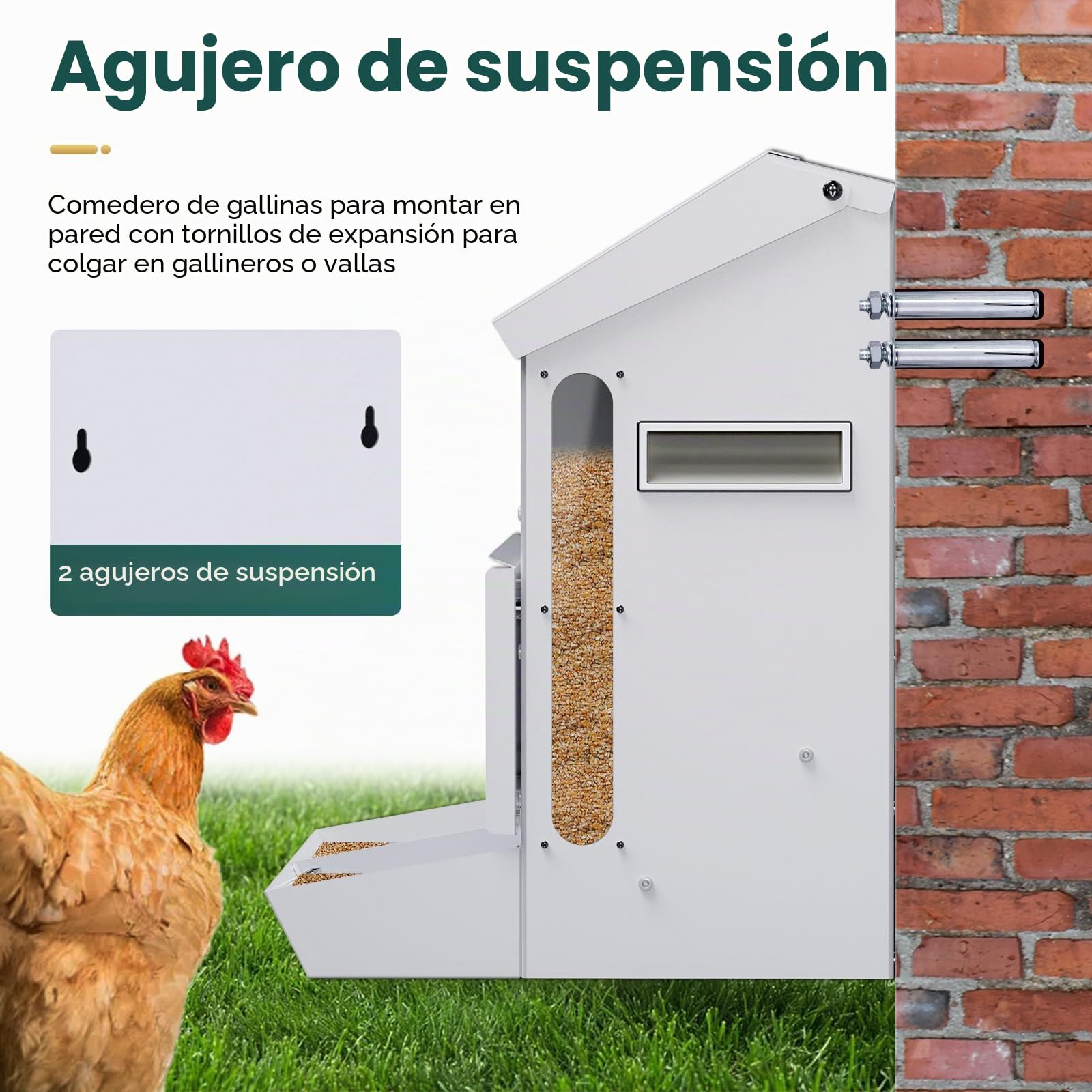 25LB Comederos Automáticos para Pollos de Acero Inoxidable Sin Residuos Alimentador Automático de Aves de Corral con Tapa Comedero Para Pollos Fácil de Limpiar