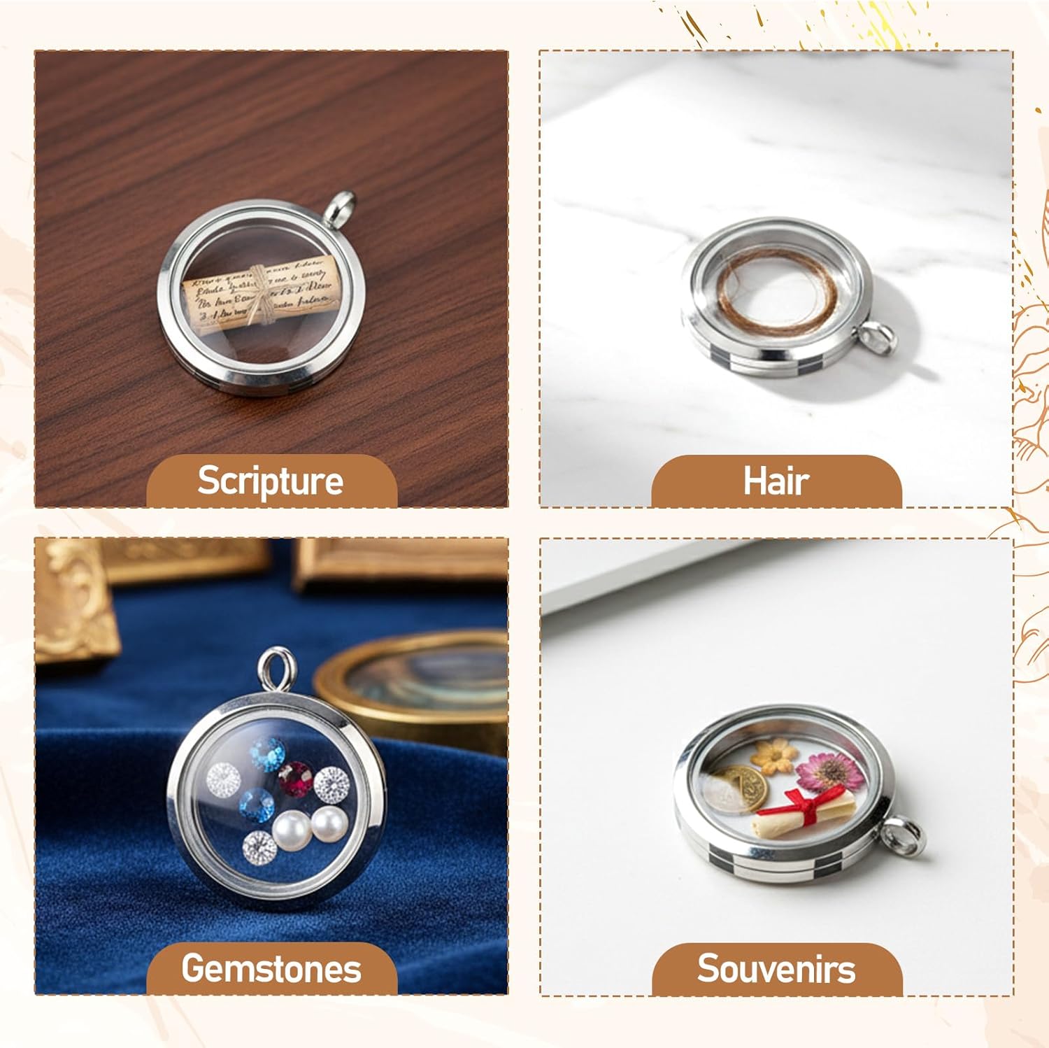 Locket Necklace, 4 Packs Stainless Steel 30mm/1.18" Diameter Glass Locket Pendant Charm, DIY Round Locket, Suitable for Women Friendship Memory Necklace - Image 5