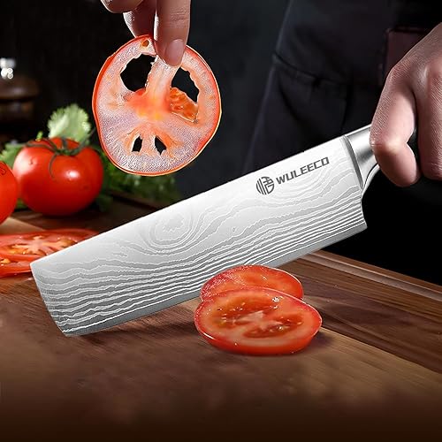 Miniatura 5 de Nakiri - Cuchillo de chef de acero inoxidable de alto carbono de 7 pulgadas, cuchillo de cuchilla ultra afilado, cuchillo de cocina multiusos para