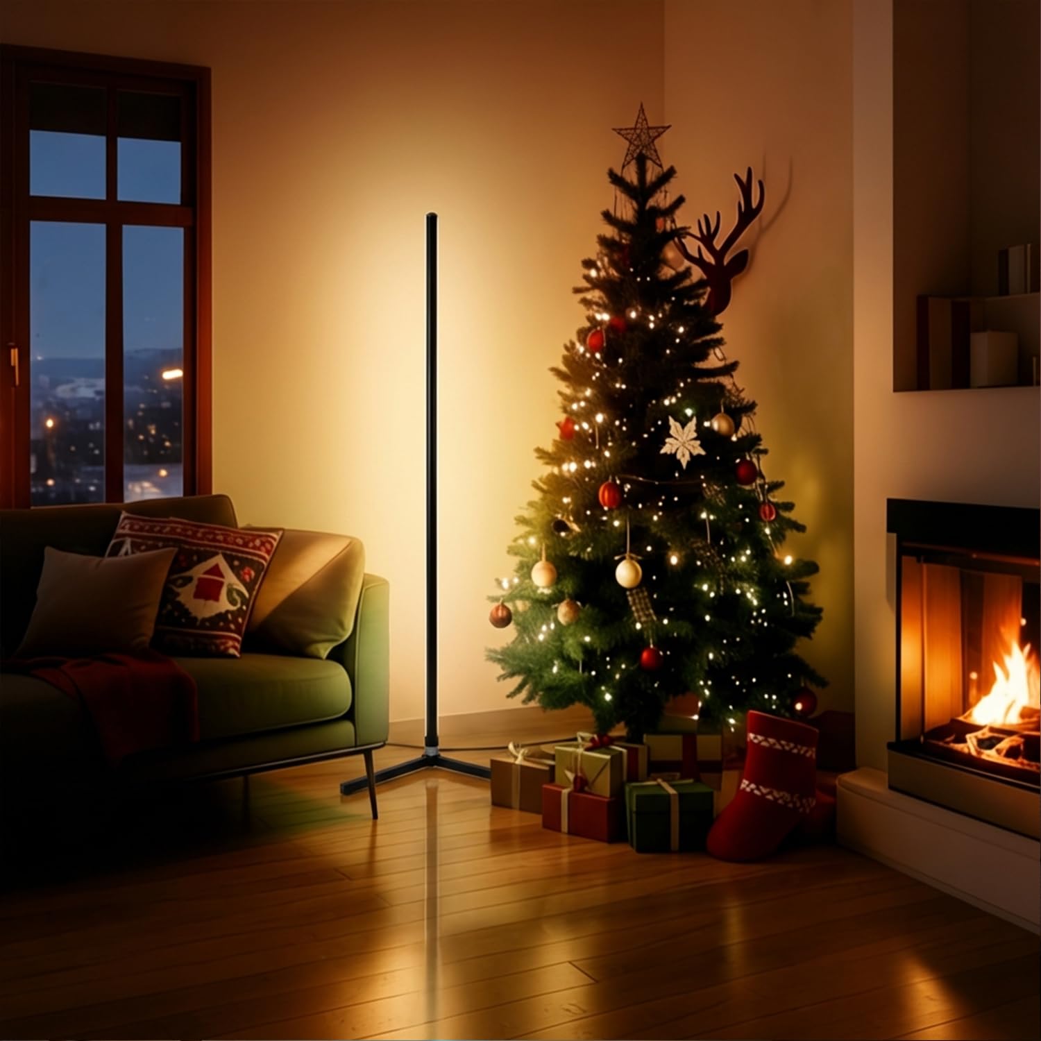 RGB Ecklampe Stehlampe, Stehlampe Wohnzimmer mit APP-Steuerung und Fernbedienung, 16 Millionen Farben und 68+ Szenen. Farbwechsel-Umgebungslicht mit Musiksynchronisation