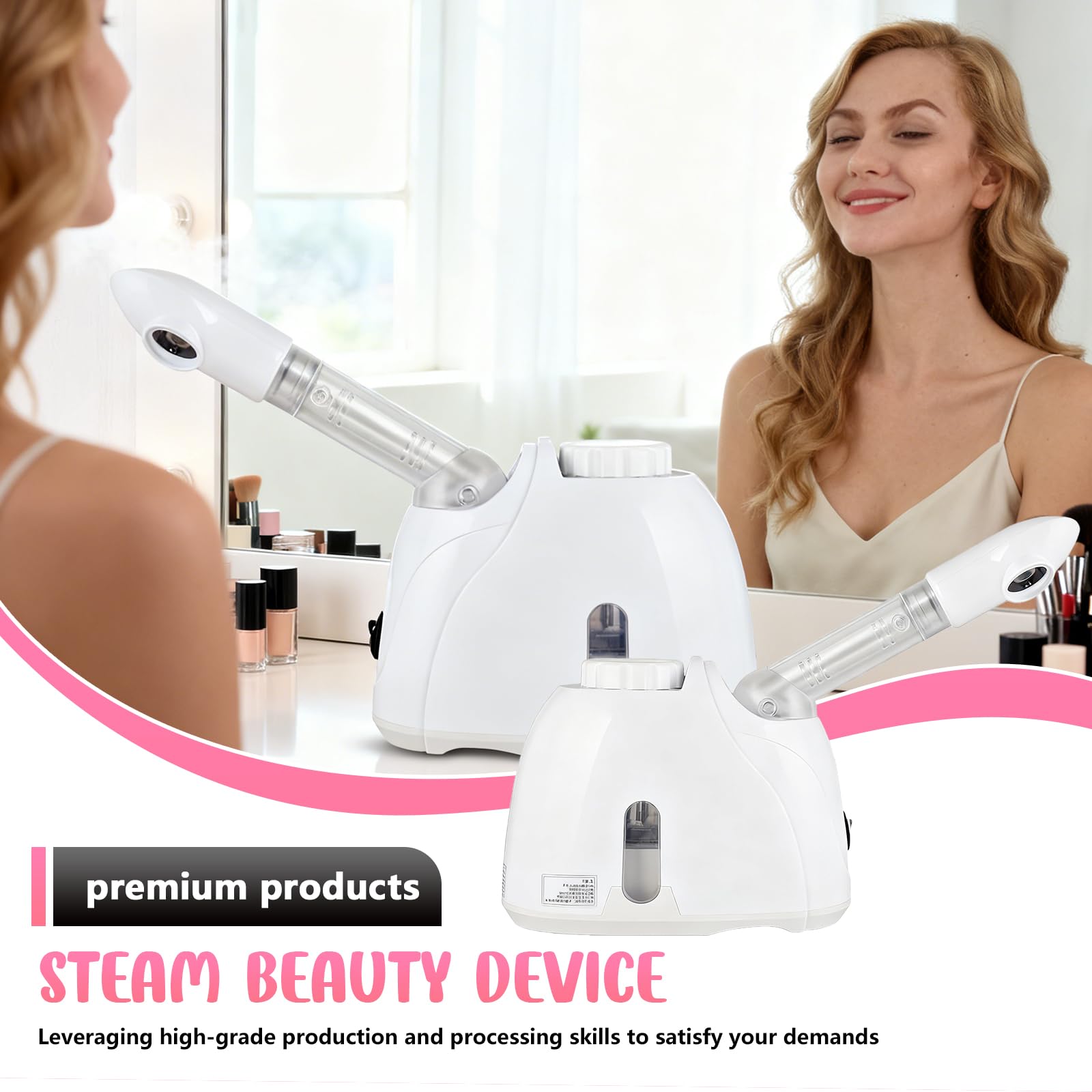 Vapor facial, sauna facial Nano iónico, humidificador caliente, vapor facial caliente, vapor facial para spa, sauna o salón, spray giratorio 360°, blanco
