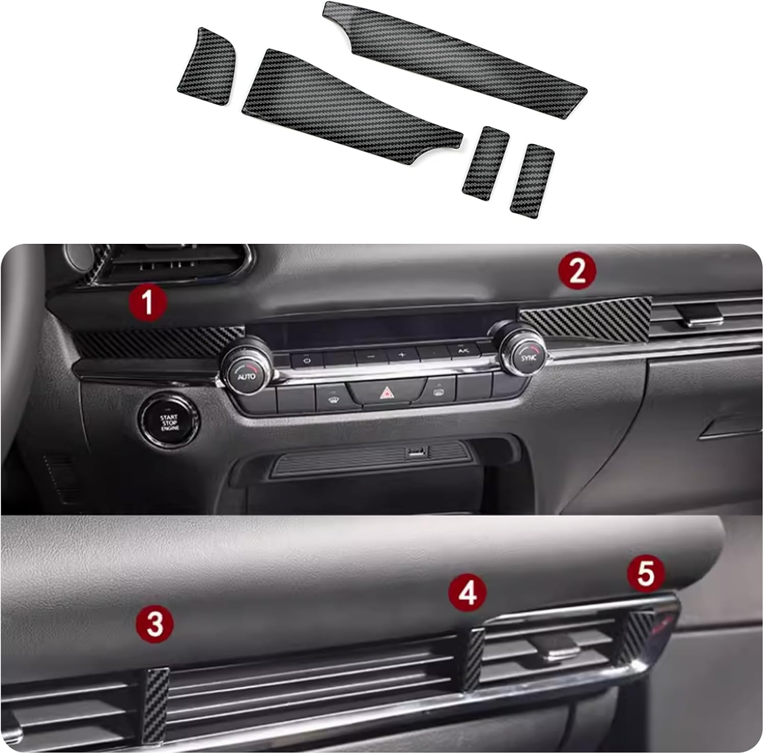 Car Accessories Fit for Mazda CX-30 CX30 2020 2021 2022 2023 2024 2025 2026 Interior Front Center Console Air Vents Outlet Cover Trim Frame (Carbon Fiber Style) 5PCS Stainless Steel