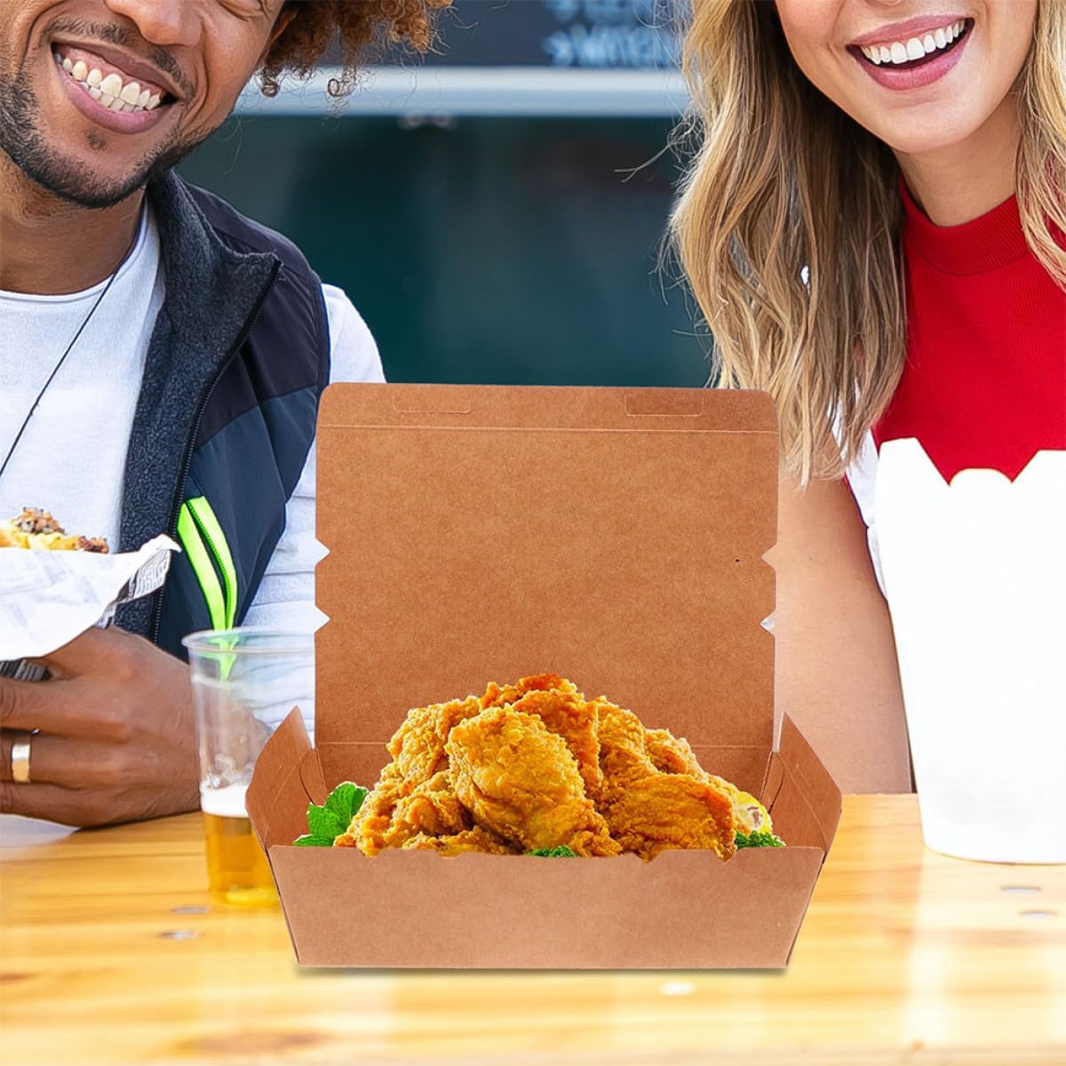 INOOMP Pizza Serving Box and Take out Container 2000ml Kraft Paper Pizza Holder Flip Lid for Fast Food and Party Use, 20pcs