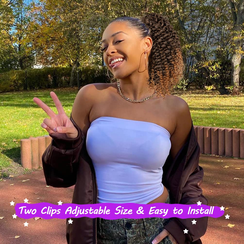 rosmile Short Kinky Curly Hair10 Inch Drawstring Hair Draw String Curly Ponytail with Two Clips Synthetic Afro Drawstring Ponytail for Black Women(1B-30)