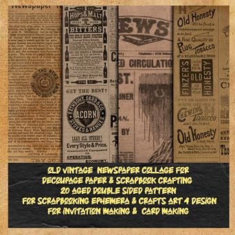 old vintage newspaper collage for decoupage paper & scrapbook crafting 20 aged double sided pattern for scrapbooking ephemera & crafts art 4 ... & handmade crafts (antique brown newspaper)