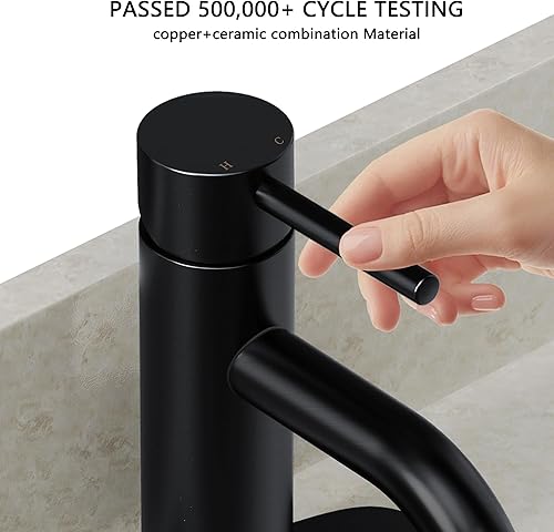 Miniatura 2 de Grifo de baño negro cepillado, grifo de lavabo de latón de una sola manija para baño con un solo orificio con montaje de drenaje de fregadero