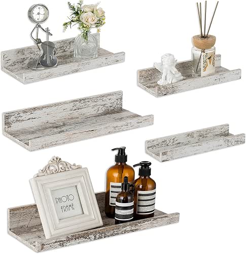 Rustic Shelves Wall-Mounted Distressed White - Farmhouse Wall Shelves 15.8