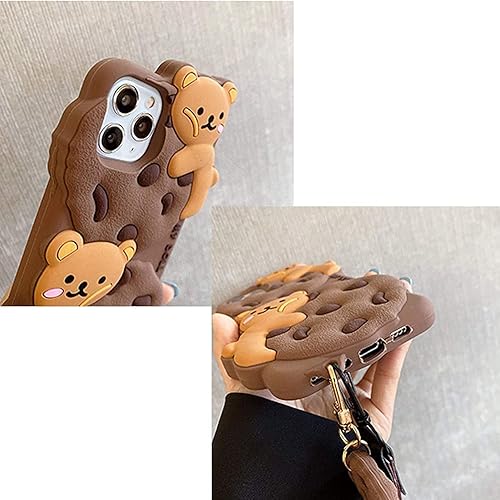 Miniatura 5 de SGVAHY Funda para iPhone 1212 Pro con correa y cordón, llavero lindo oso de galleta kawaii, divertido suave silicona a prueba de golpes, funda