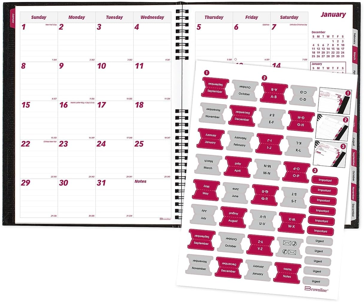 Brownline 2024 CoilPro Monthly Planner, 14 Months, December 2023 to January 2025, Twin-Wire Binding, 11" x 8.5", Black (CB1262C.BLK-24)