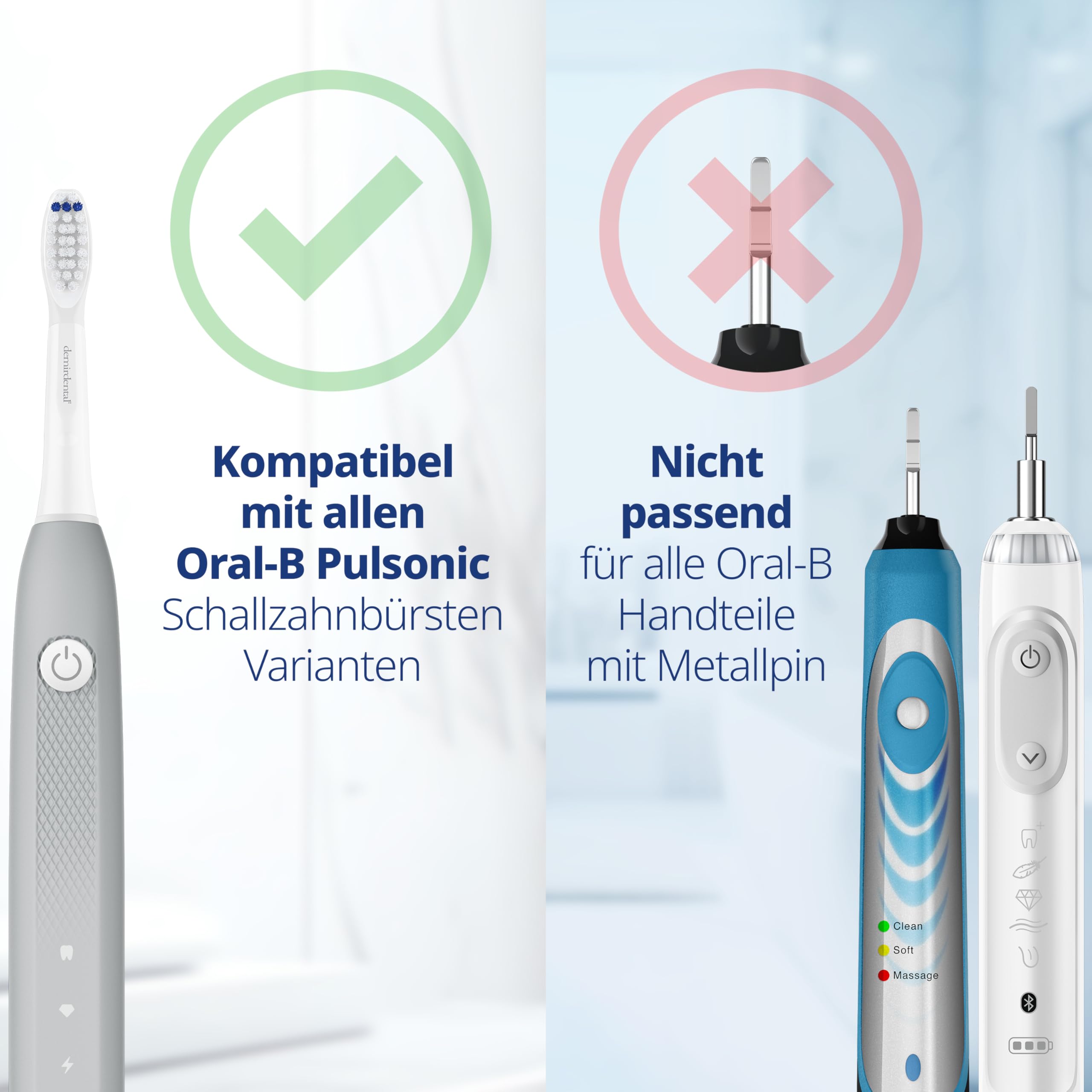Extra Sensitive Aufsteckbürsten von demirdental für Oral-B Pulsonic Aufsteckbürsten Sensitive Plus, Ersatzbürsten für sehr empfindliche Zähne, 10 Stück (Packung mit 2)