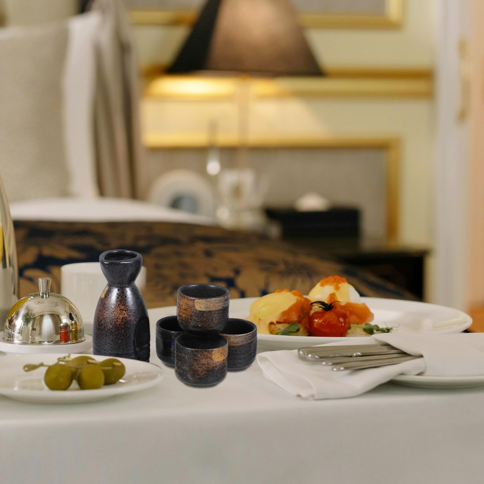 Ipetboom Set da Sakè Giapponese per Bere Alcolici in Ceramica Elegante Brocca e Tazze Design Semplice e Portatile, per Matrimoni e Compleanni