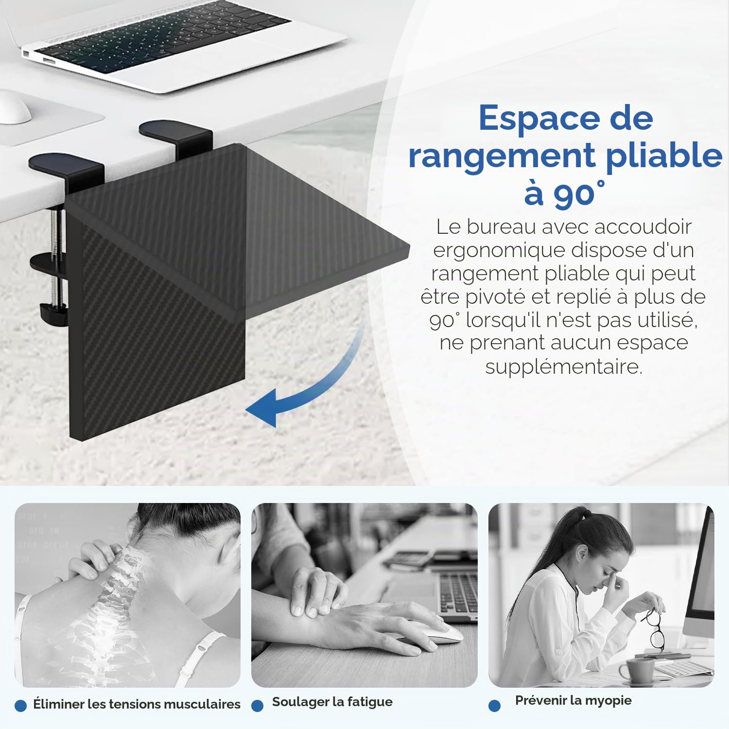 Plateau d'Extension Bureau,Support Ergonomique Clavier Sous Bureau d'ordinateur,Support Robuste Bras Souris,Convient La Maison Et Le Bureau,Pince Sans Perforation BICXH0004BL00 Noir 20x24cm
