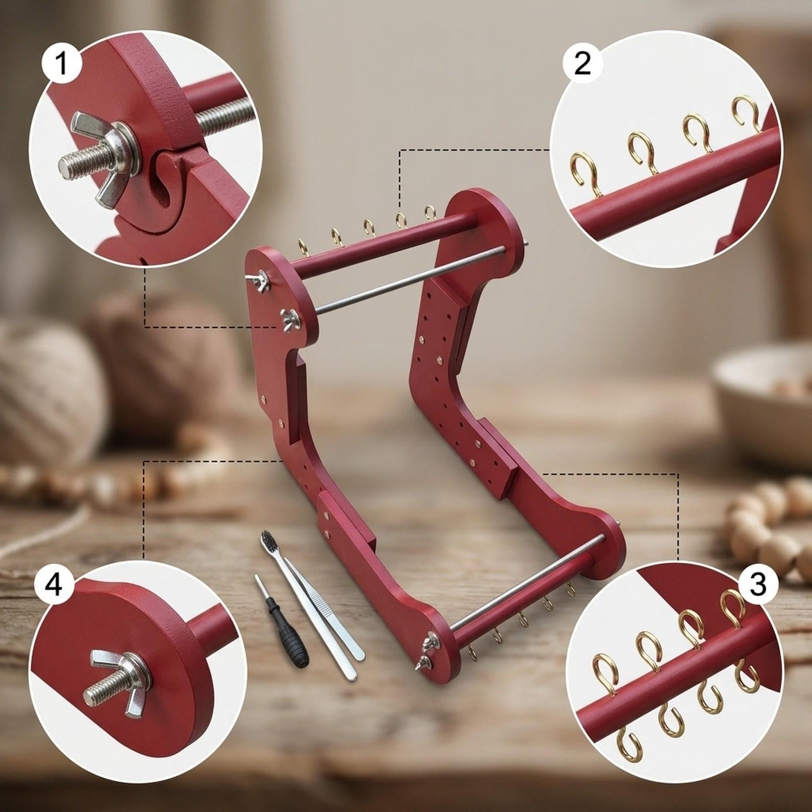 Telaio Perline Legno Regolabile per Bracciali Collane Accessori Funzione Doppia Posizione E Inclinazione Ergonomica Materiale Robusto Adatto, Rosso