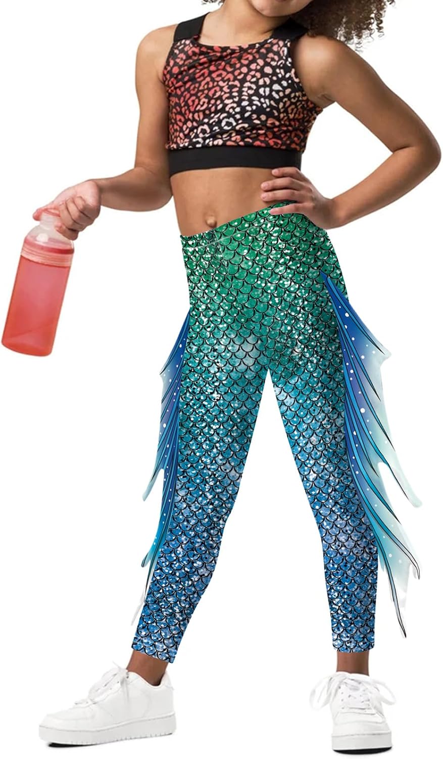Mermaid Leggings for Girls Fish Scale Printing Yoga Pants Halloween Costume Tights Mermaid Birthday Outfit - Image 2