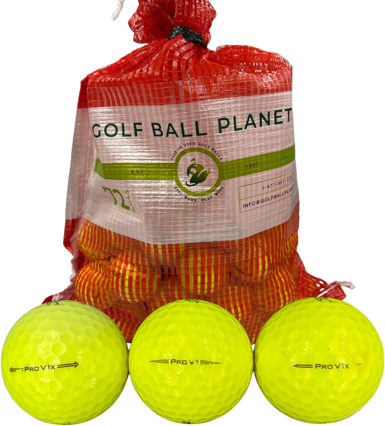Golf Ball Planet 72 Pro V1/Pro V1x Used Recycled Golf Balls in Mesh Bag 3A/2A Condition