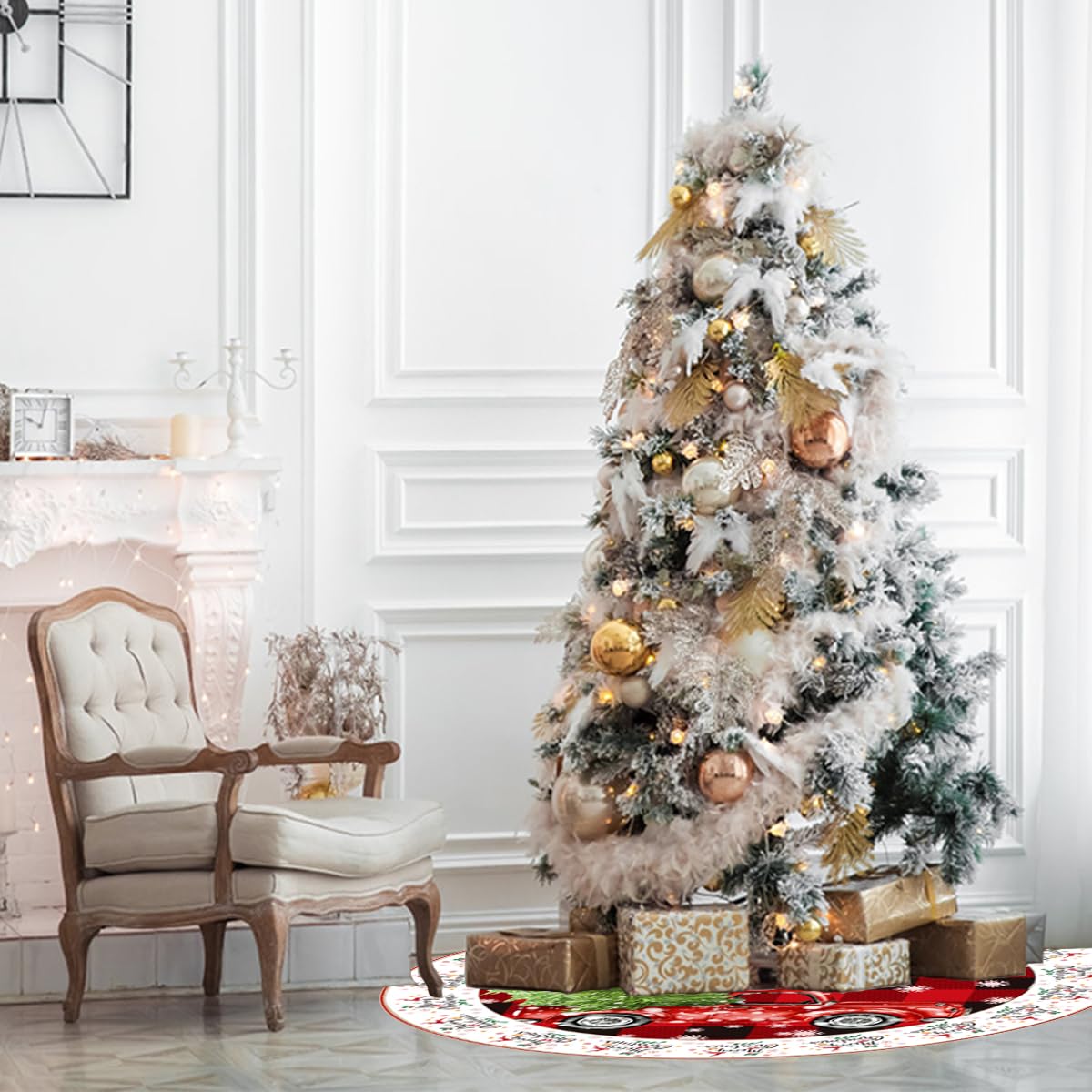 Jupe De Sapin De Noël En Peluche Blanche - 90 Cm, Pour Protéger Le Sol Et Décorer Avec Style