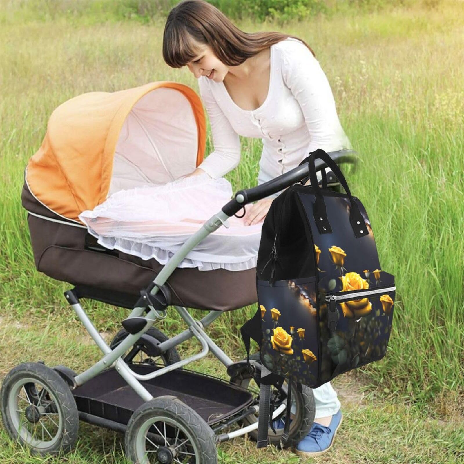 Bonita mochila multifuncional para pañales de gaviota, bolsa de pañales de gran capacidad con mamás y papás, viajes y uso diario