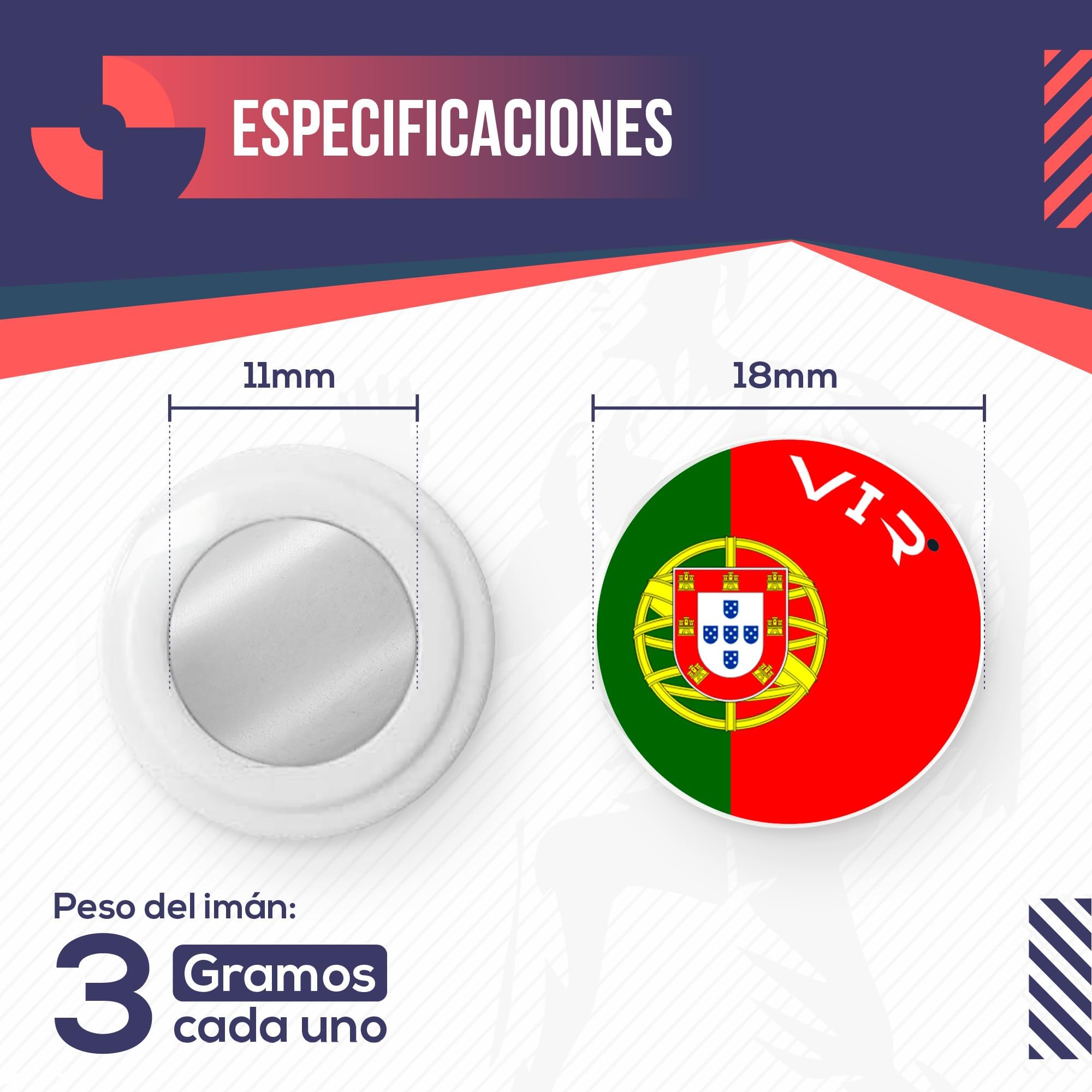 Pack com 4 Ímanes Desportivos com Bolsa Impermeável - Ímanes Porta-Dorsais para Corrida e Triatlo 18mm - Fixação Segura Sem Furos na Roupa - Bandeira de Portugal — view 2