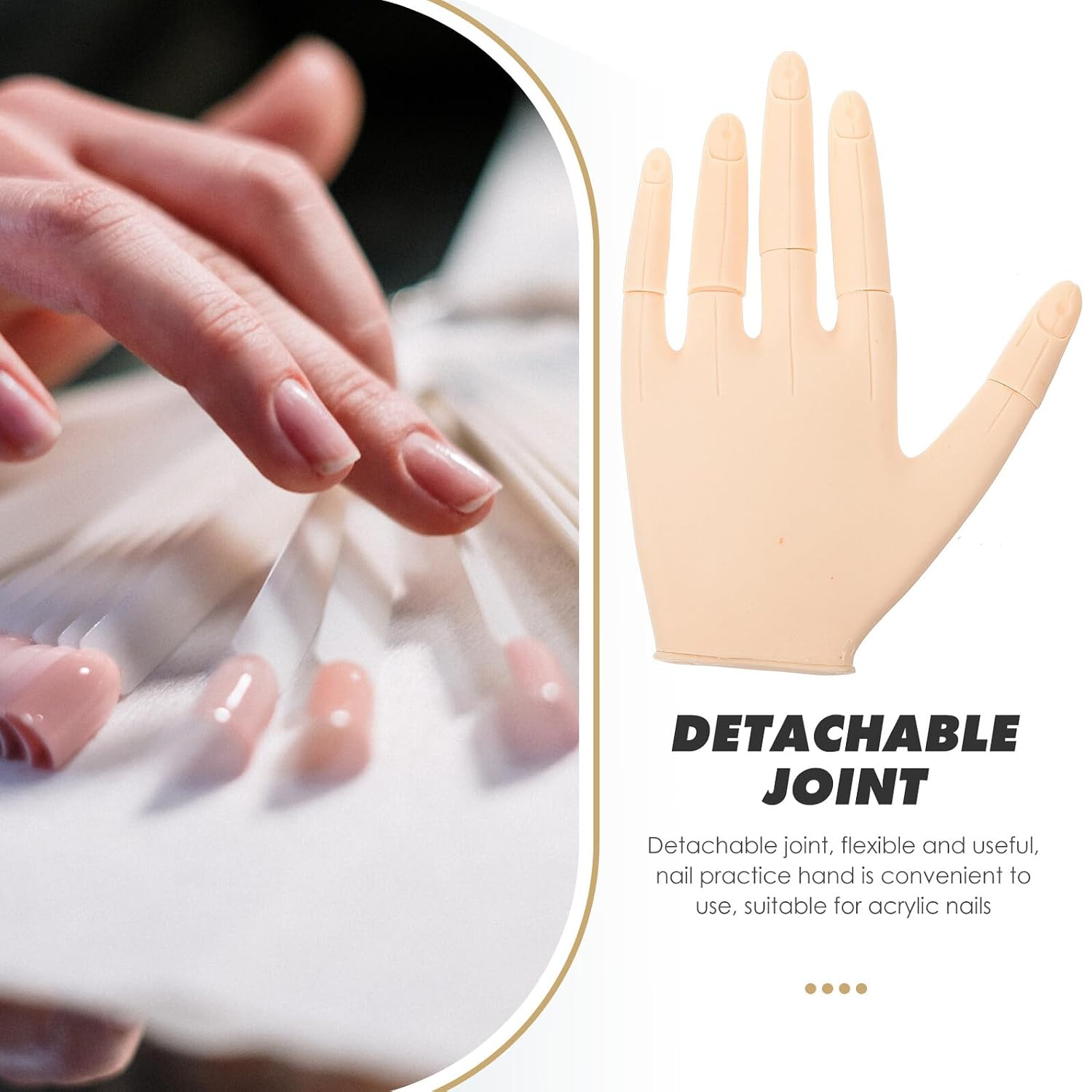 SEWACC Flexible Lifelike Nail Practice Hand Model with Detachable Joints for Acrylic Nails Training Realistic Silicone Mannequin Hand for Home and Salon Use and Reusable Fingernail