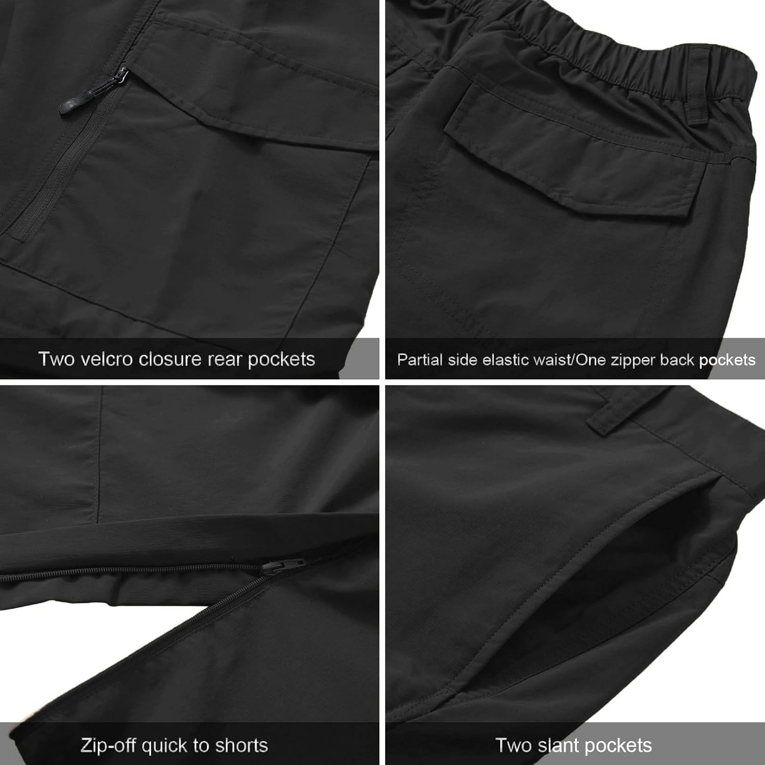 Mens Hiking Pants Quick Dry Lightweight Fishing Convertible Zip Off Safari Trousers - Image 4