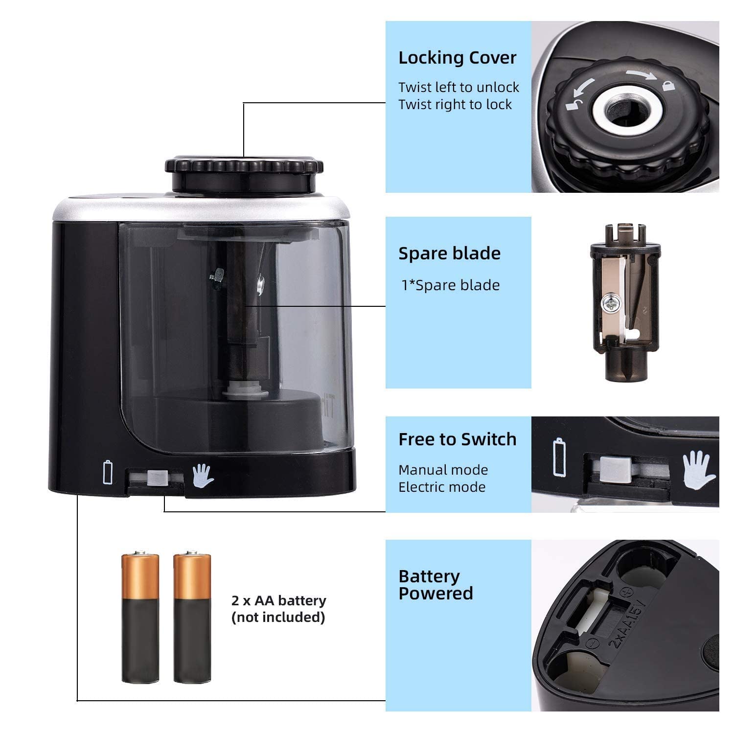 Pencil Sharpener Electric Pencil Sharpeners, Portable Pencil Sharpener