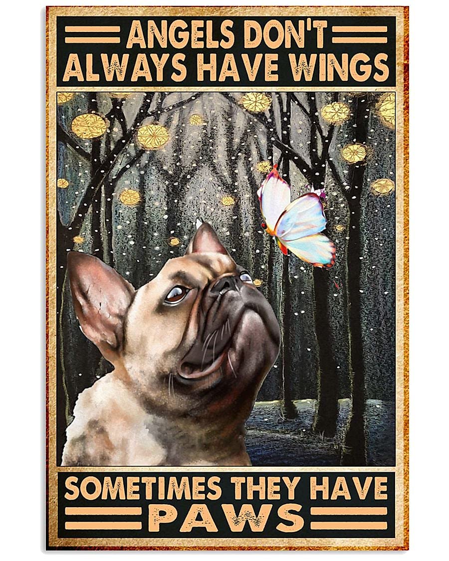 Tnnd Brown, Orange French Bulldog Angels Don't Always Have Wings Metal Sign Bathroom Decor Vintage Mural 8X12 Inches