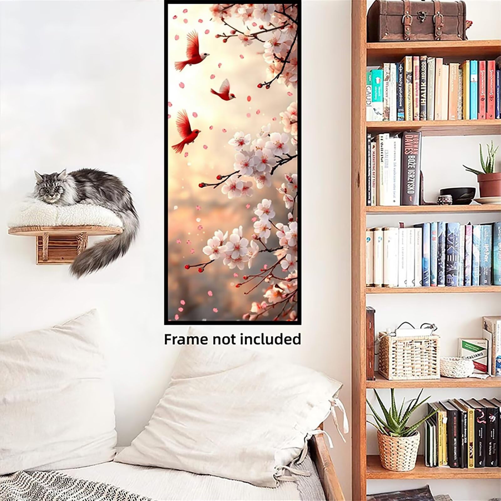 Malen Nach Zahlen 50x150cm Leinwand Kirschblüte Malen Nach Zahlen Erwachsene mit Ohne Rahmen, DIY Kreativ Set für Erwachsene mit Pinseln und Acrylfarbe, Zimmer Deko Vogel Landschaft Geschenk, P0M-479