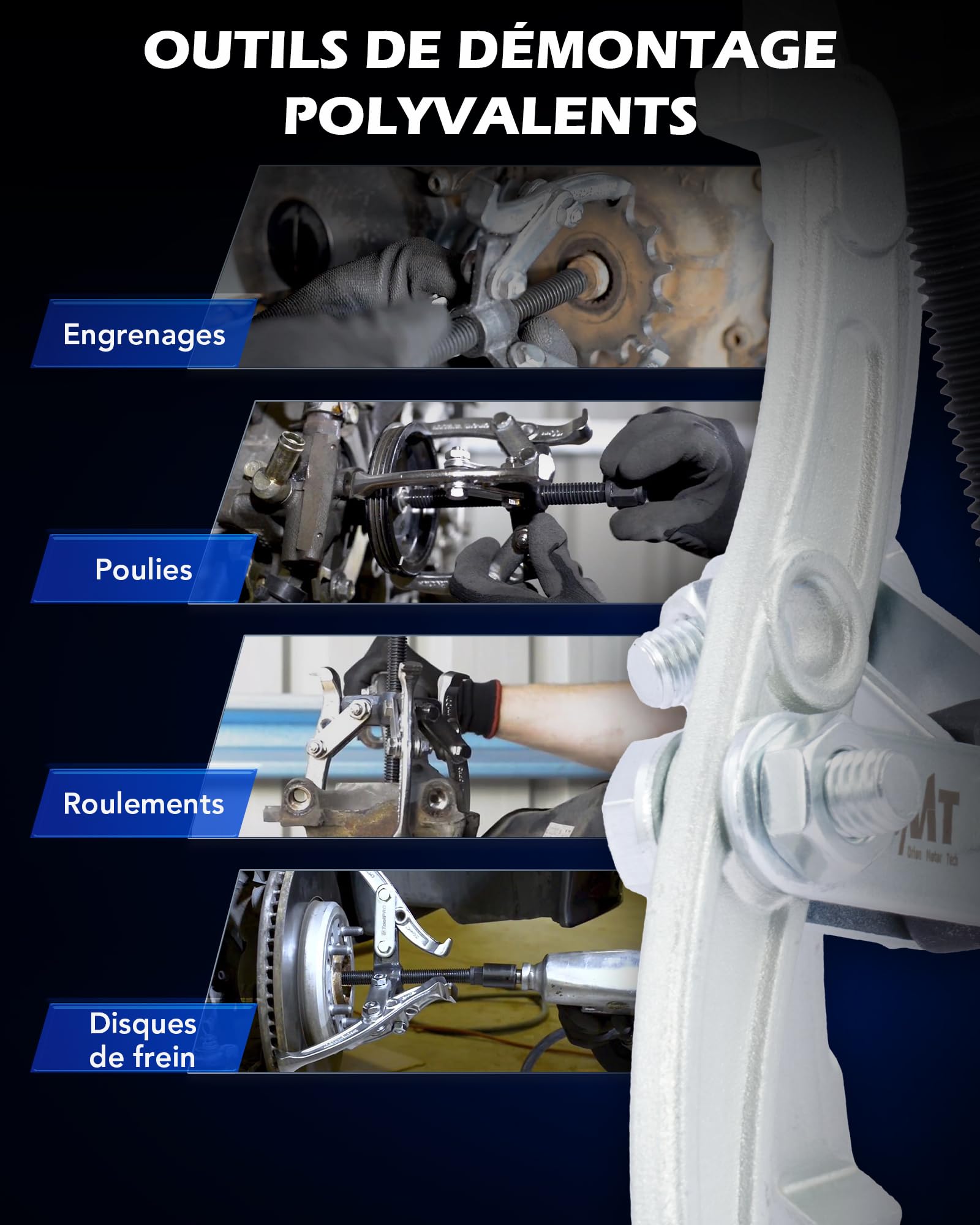 Orion Motor Tech 3 Pièces Extracteurs de Roulement à 3 Mâchoires 75mm 100mm 150mm 3 Bras Mâchoires Réversibles pour Démontage Arrache de Roulement Extérieur Intérieur