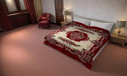 Miniatura 2 de SOLARON Manta coreana de visón súper gruesa y pesada, edredones de cama (Queen, 60 flores rojas)
