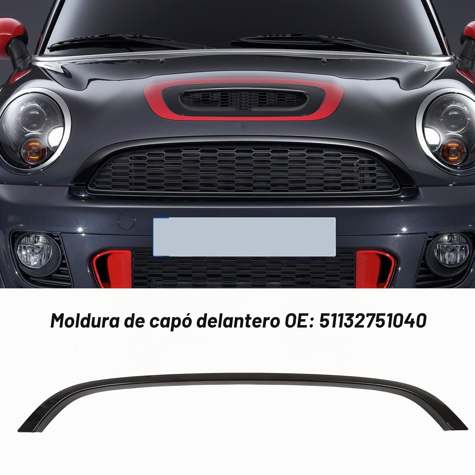 Embellecedor de Moldura de capó, 51132751040 Embellecedor de capó de Rejilla Delantera para Clubman R55, Hatchback R56, Convertible R57,Convertible R57 S JCW Coupe R58 S JCW (Negro brillante)