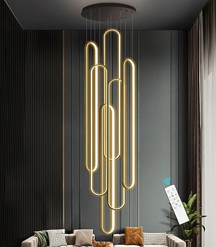 Miniatura 14 de Candelabros LED modernos para entrada de vestíbulo, techo alto, lámparas de escalera largas, regulables, montaje empotrado, alto recibidor,