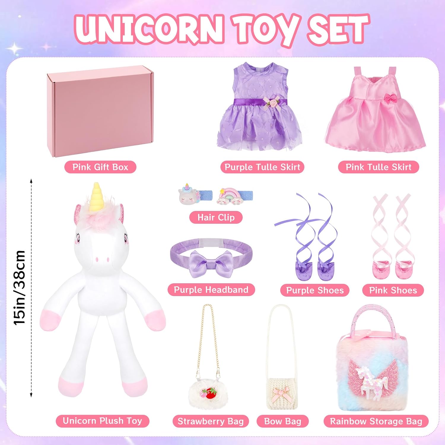 Unicorn Toys for Girls Age 4-6, Ballerina Doll Unicorn Stuffed Animal Dance Recital Gifts for Girls, Ballet Dress Up Toy with 2 Set Clothes Plush Bag Birthday Gift Ballerina Gifts