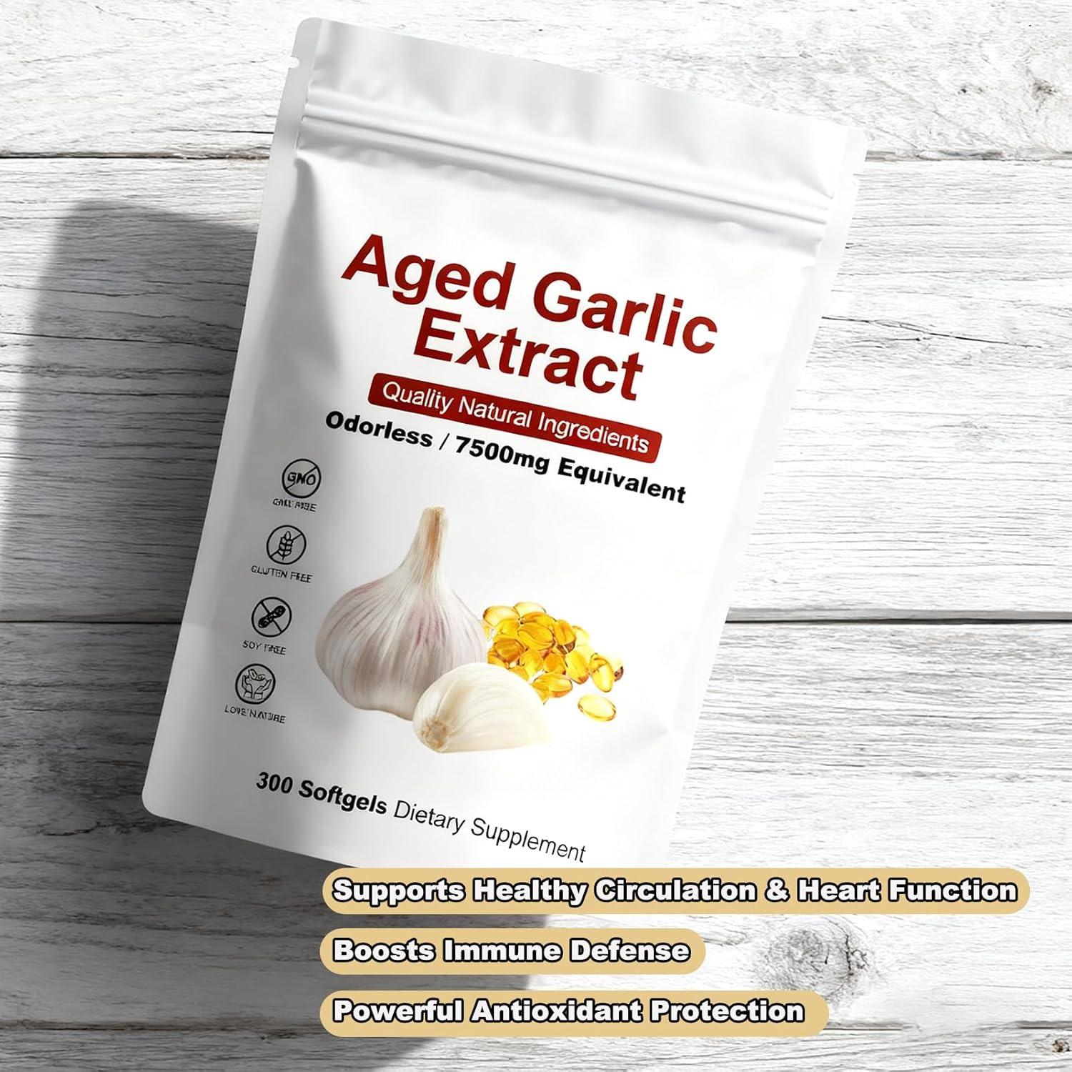 Elare Aged Garlic Extract Odorless Softgels, 300 Count, Organic Aged Garlic Extract Capsules, Aged for 2 Years - for Heart & Immune Support, Antioxidant Supplements