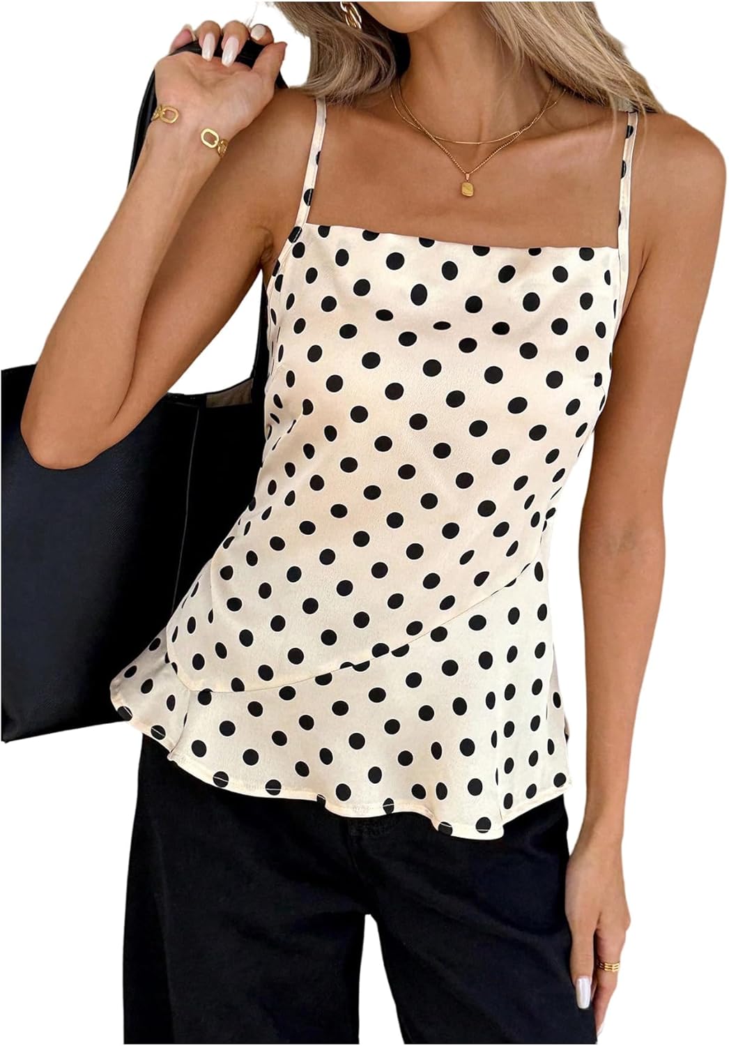 Milumia Women's Polka Dots Print Satin Tie Bow Back Square Neck Cami Top Y2k Going Out Tops