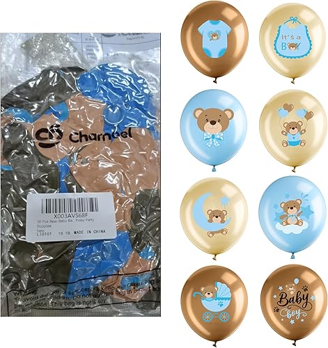 Miniatura 8 de 36 globos de oso para bebé, globos de látex de oso azul, marrón, globos de bebé, globos con la que podemos esperar para fiestas de cumpleaños para