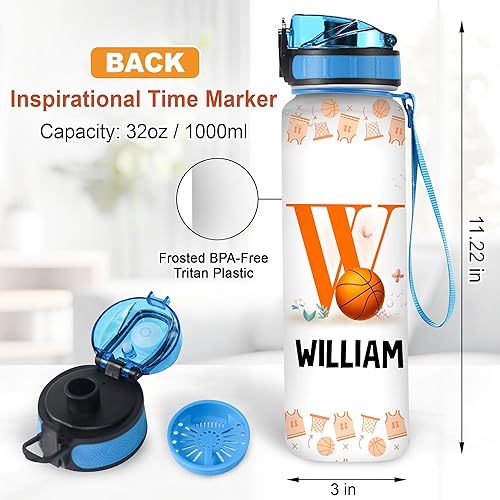 Miniatura 4 de Hyturtle Botella de agua personalizada de baloncesto  Botella de agua motivacional de 32 onzas con tapa a prueba de fugas marcador de tiempo  Nombre