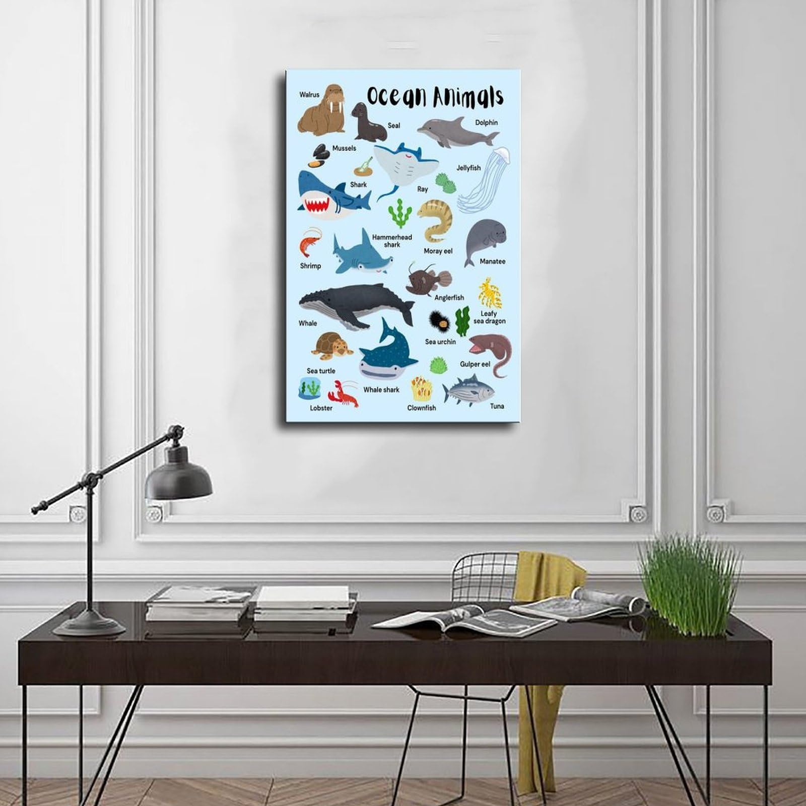 Póster de lienzo con conocimiento de la enciclopedia de animales marinos, decoración de dormitorio, paisaje, oficina, habitación, regalo, 40 x 60 cm