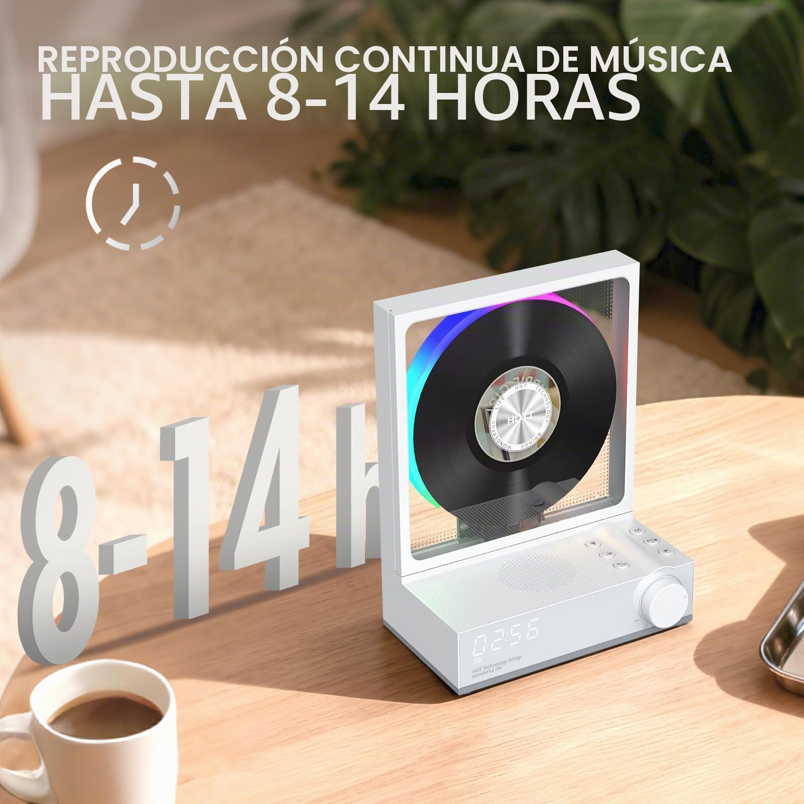 HOTT Reproductor de CD portátil con mando a distancia, reproductor de CD de escritorio Bluetooth 5.3 con luces RGB, reproductor de CD con altavoces HiFi, compatible con tarjeta TF, transcripción