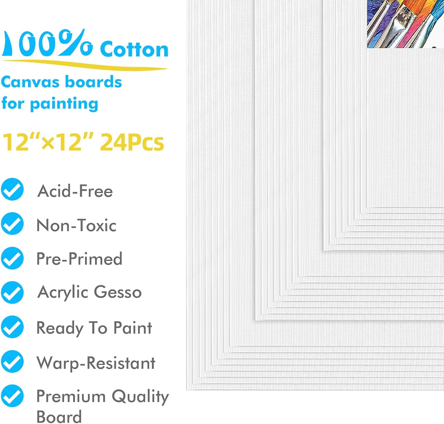 Gotideal Canvas for Painting, 24pcs 12x12 Primed Bulk Painting Canvas Board for Kids and Adults, White Blank Canvas Panels for Acrylic Paint, Oil, Pour Art Supplies - Image 2