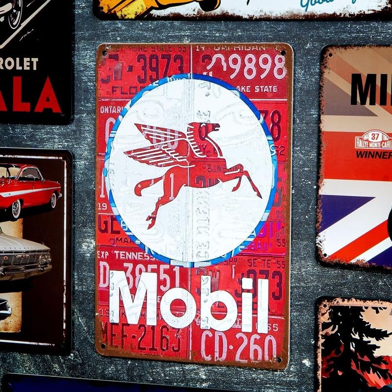 Image of Eazywagon Decorative Retro Metal Signs Wall Plate - 12x8 Inch (Mobil) | Weatherproof Vintage Metal Sign Plate for Cafe, Home, Bar, Garage | Decorative Wall Hanging Sign Board