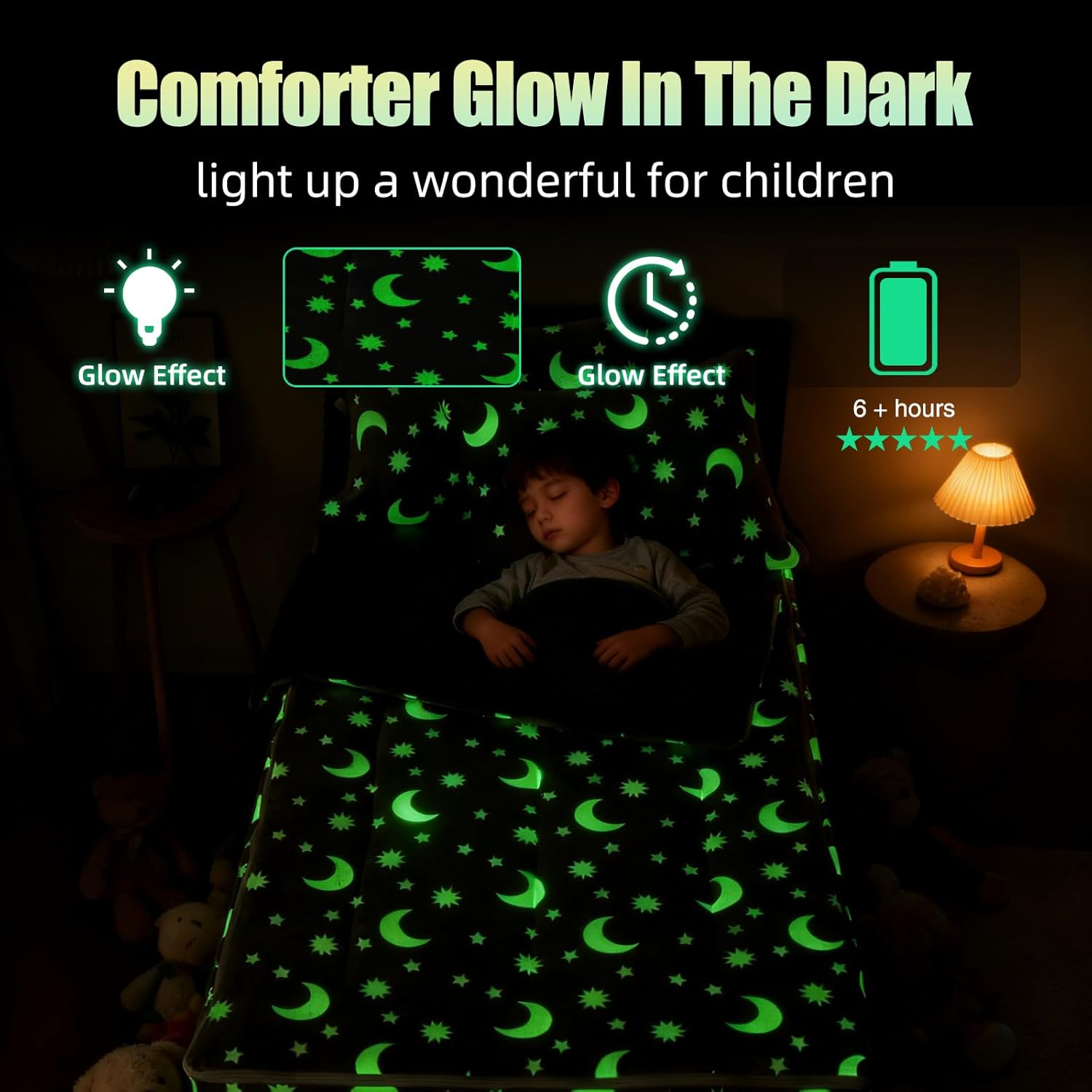 Meeting Story 3 Pieces Twin Zipper Bedding Kids Star Moon Glow in the Dark Fluffy Comforter Set for Boys(Grey,Twin)