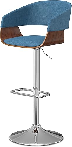 Miniatura 9 de SIMPLIHOME Lowell Taburete de bar giratorio ajustable, silla tapizada de metal de 33 pulgadas de altura del asiento en tela de aspecto de lino gris