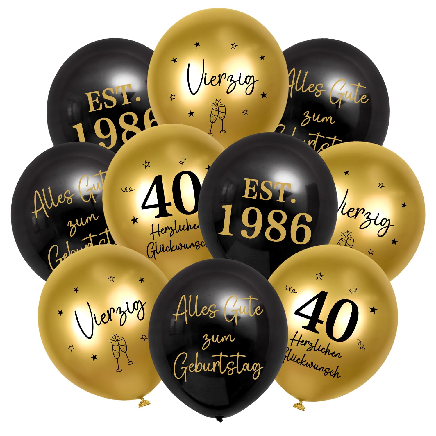 HUKUMA Deko Geburtstag,Deko Mann Frauen,Luftballons Gold Schwarz Männer,Happy Birthday Latex Ballons,Alles Gute zum Geburtstag Geburtstagsdeko