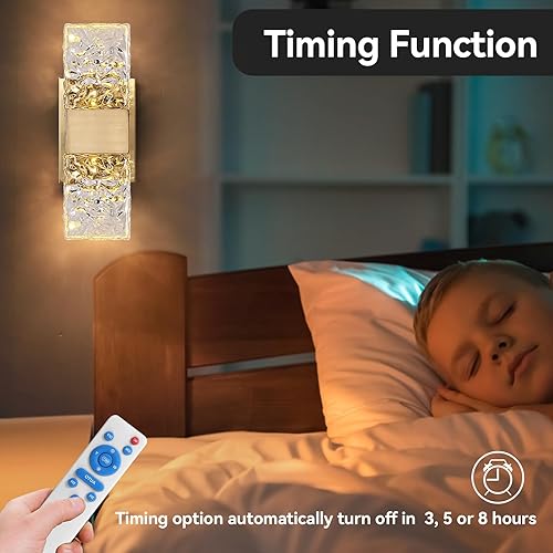 Miniatura 5 de camuucci Juego de 2 apliques de pared con pilas, color dorado, recargable, 10000 mAh, lámpara de pared para interiores, no cableada, control remoto,