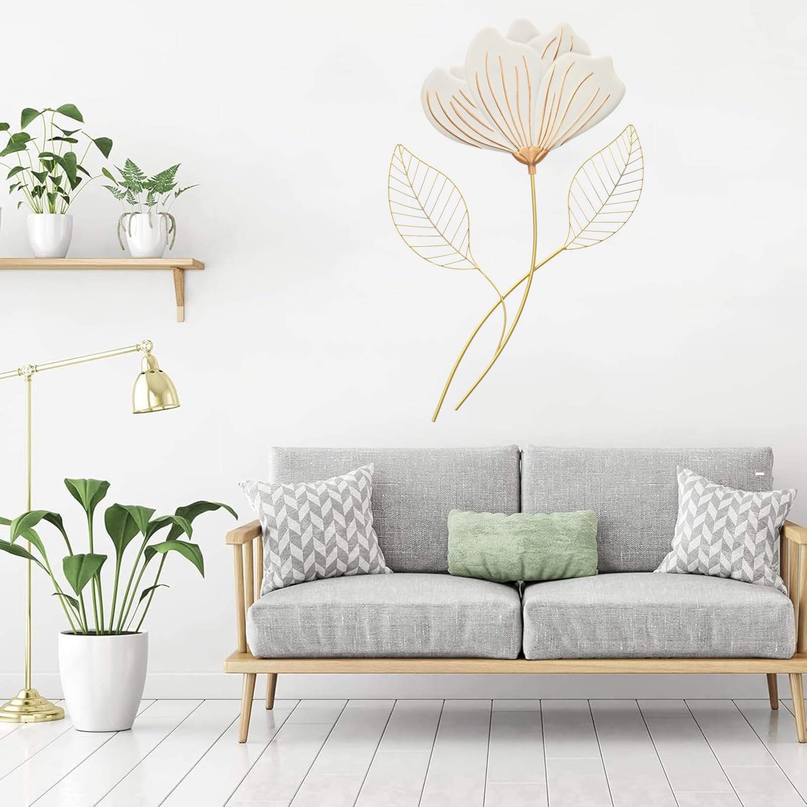 Décoration murale en forme de fleur métal 3D blanche pour chambre