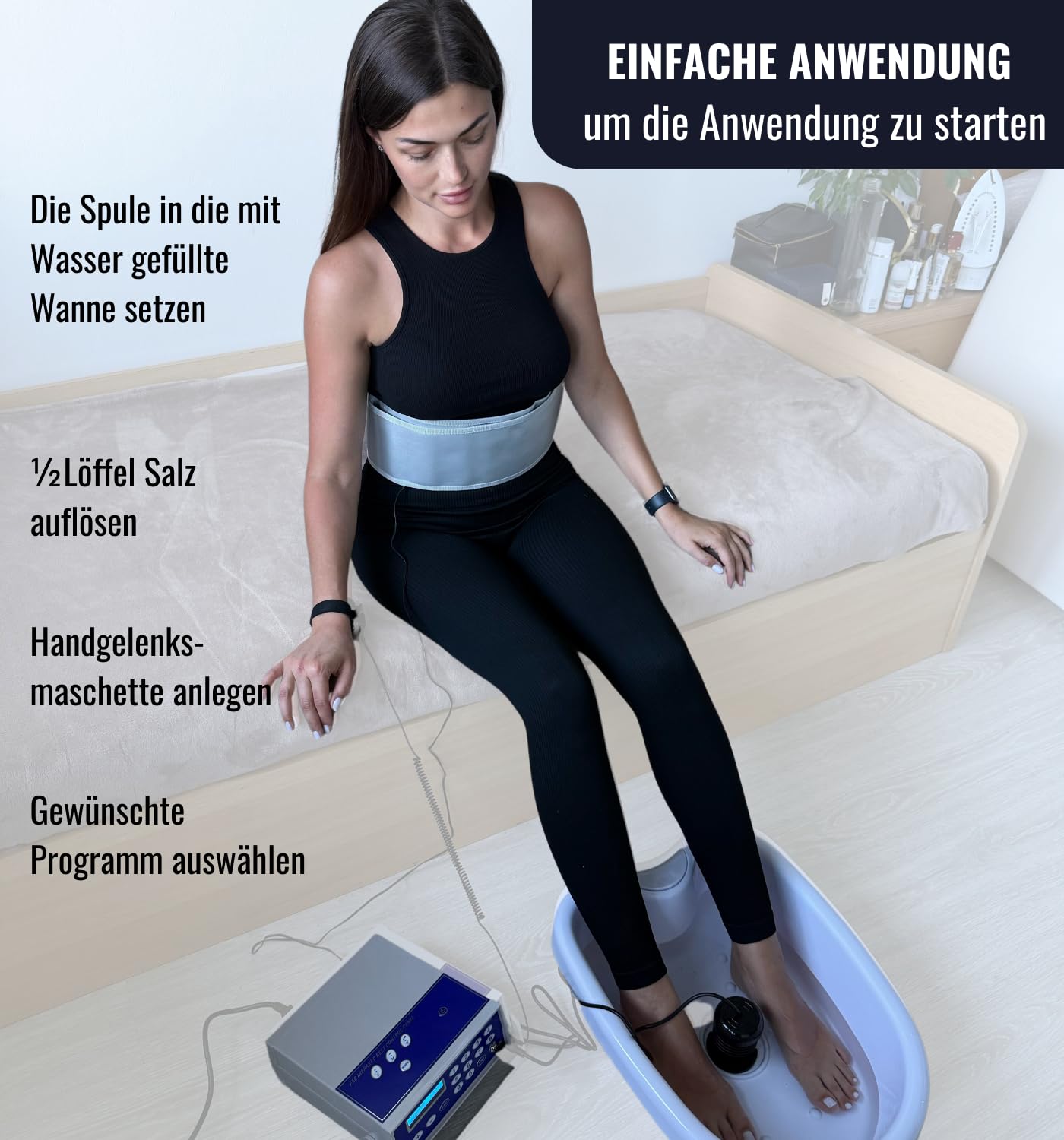Kit Détox Ionique Premium avec électrolyseur, pédiluve, ceinture infrarouge, écran digital, mallette aluminium