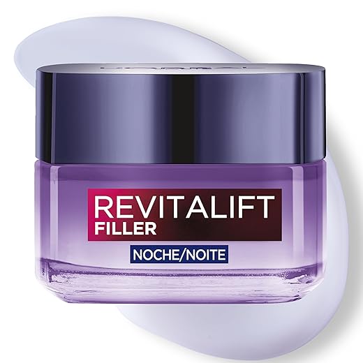 L'Oréal Paris Revitalift Filler Crema de Noche Revitalizante, Antiarrugas y Volumen, Anti-edad, Con Ácido Hialurónico, 50 ml