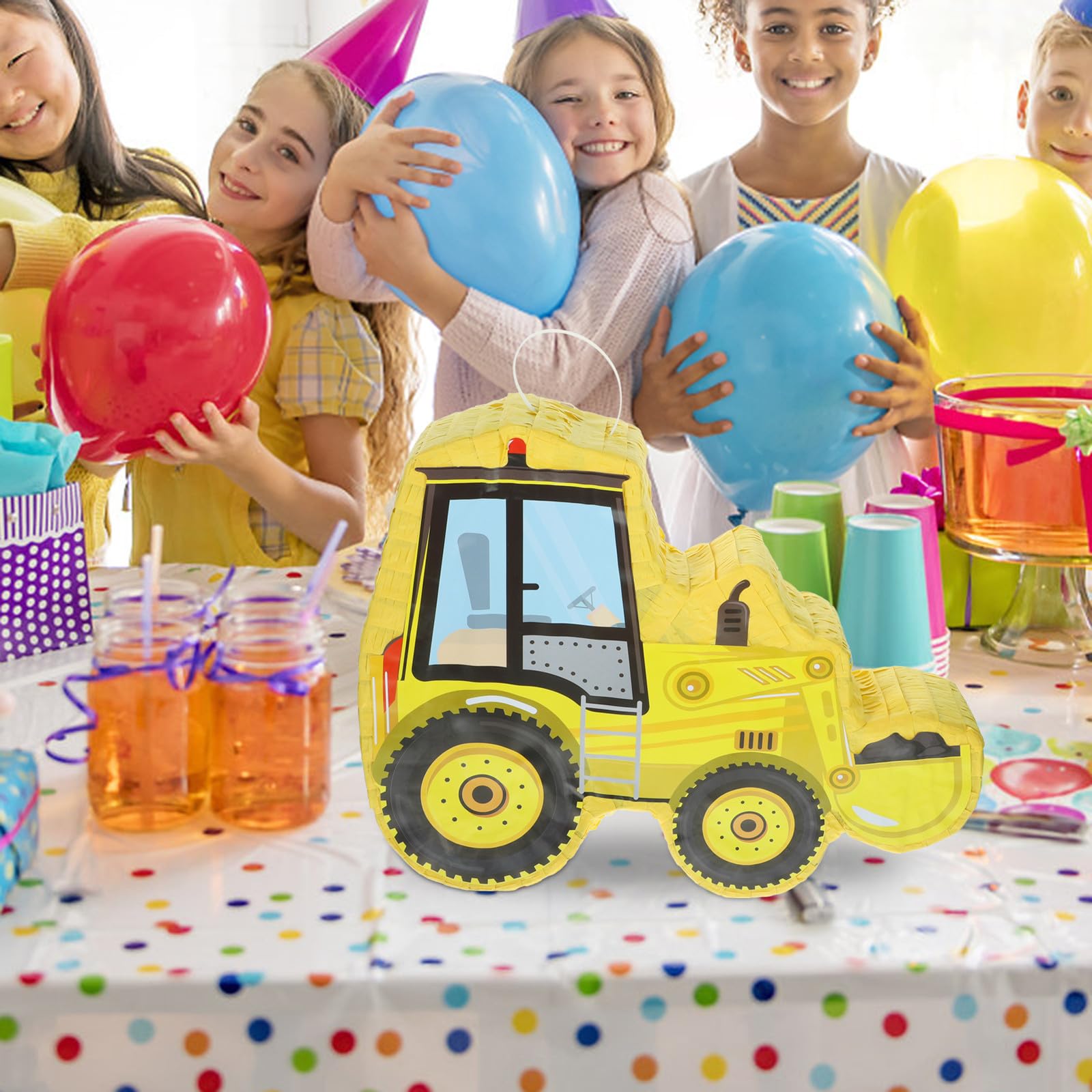 GARVALON Gelbe Bagger Piñata aus Robustem Papier Party Dekoration zum Befüllen mit Süßigkeiten für Mexikanische Fiestas und Kindergeburtstage